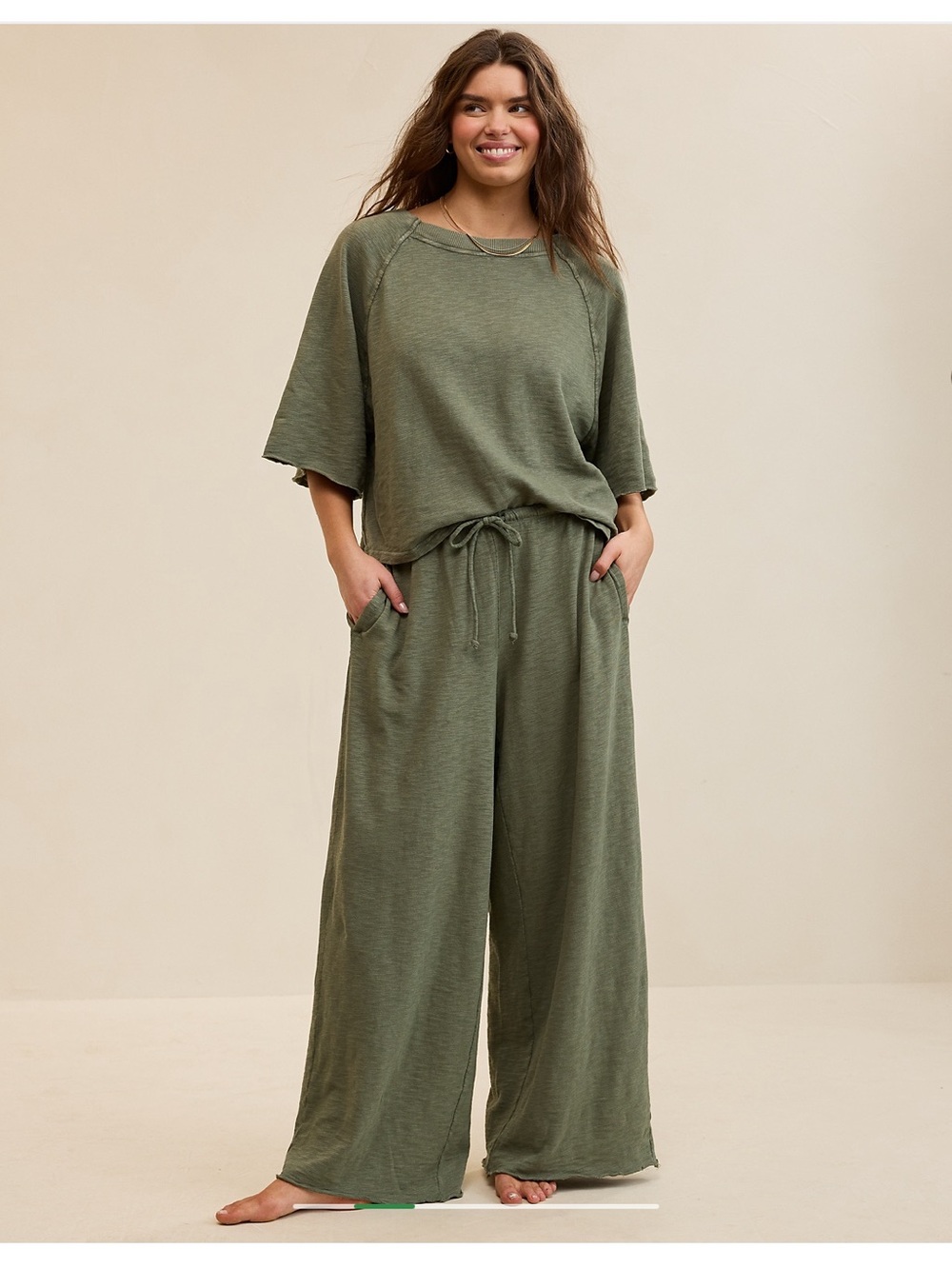 Brand New Aerie Olive Green Wide-Leg Drawstring Pants